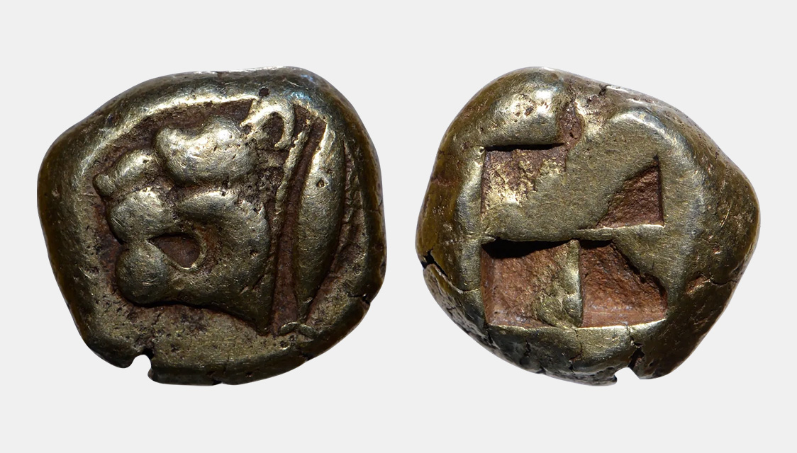Монета статер из&nbsp;электрума, Мизия, Кизик, 550&mdash;475 годы до н.э. Государственный исторический музей