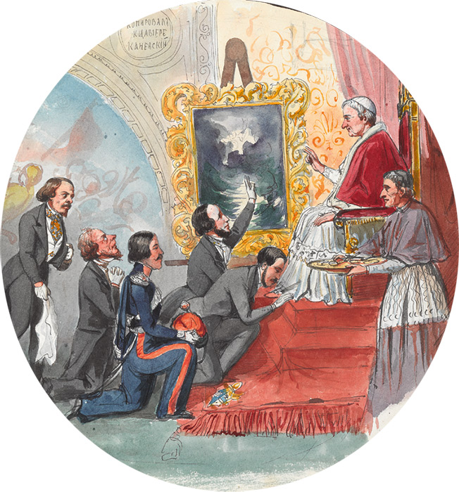 <nobr>М.И. Скотти</nobr>. &laquo;У&nbsp;папы Римского&raquo;, 1843-1844 годы. Из&nbsp;альбома &laquo;Рисунки русских художников в&nbsp;Риме&raquo;.<br>Фото: Государственная Третьяковская галерея
