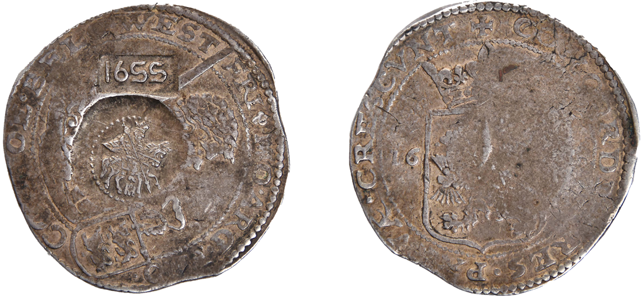 Ефимок с&nbsp;признаком (иностранный талер с&nbsp;русской надчеканкой), серебро, 1655 год